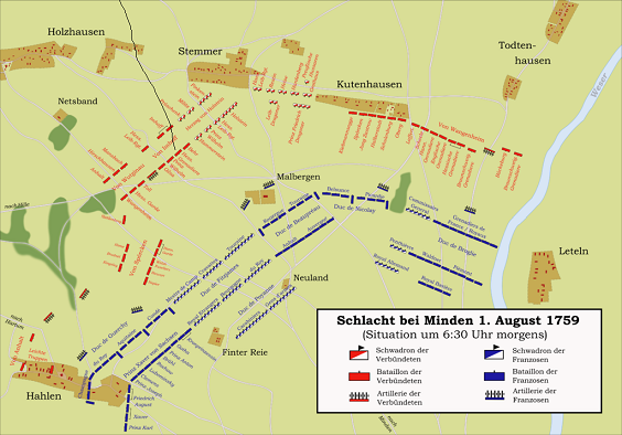 Plan de la bataille de Minden - vers 6h30 du matin